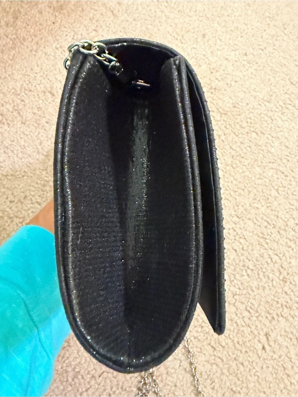 Black Beaded Evening Clutch Crossbody Purse Silver Chain NWOT Formal